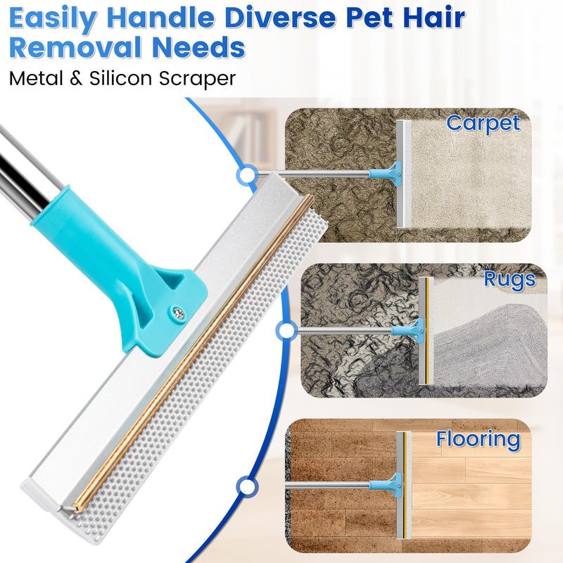 3-Pack Pet Hair Remover Tools, Carpet Rake for Pet Hair Removal, Long Handle Double-Sided Carpet Fur Removal Lint Scraper Brush Dog Cat Hair Remover for Sofa, Couch, Rug, Stairs, Clothes, Blue 3-Pack - PawsPlanet Australia