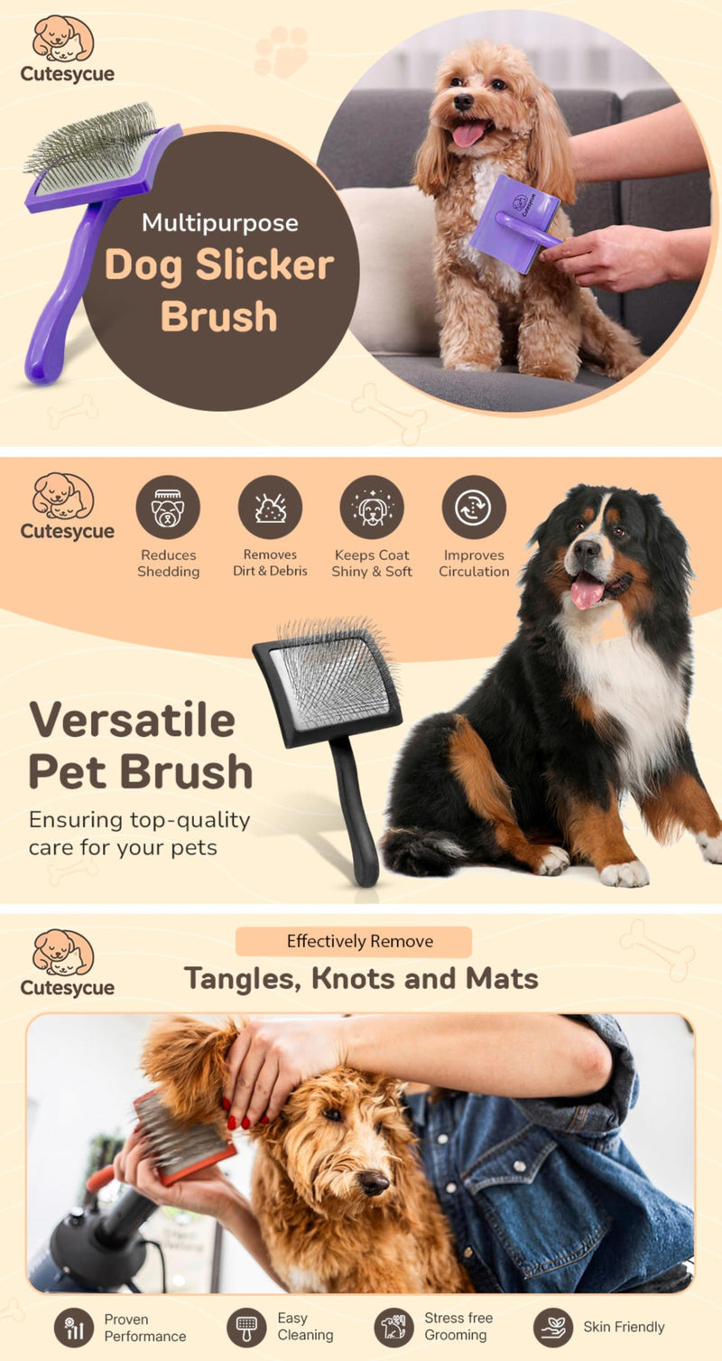 Slicker Brush for Dogs | Dog Grooming Supplies | Best Brushs For Long Haired Dog | Deshedding Brush | Dematting Brushs | Gentle On Skin | Soft-Grip Handle - PawsPlanet Australia