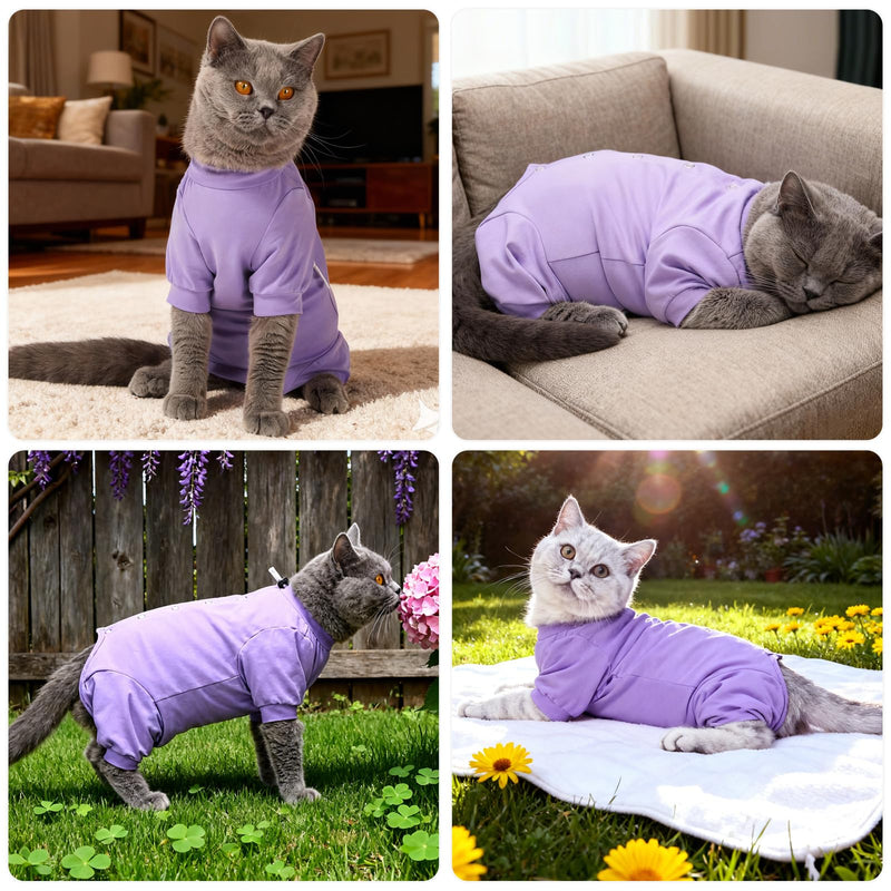 Dotoner Cat Recovery Suit After Surgery Spay Recovery Suit for Female Cats Soft Protective Clothing E-Collar Alternative for Wound Care Post Surgery Apparel(Purple-L) Large Purple