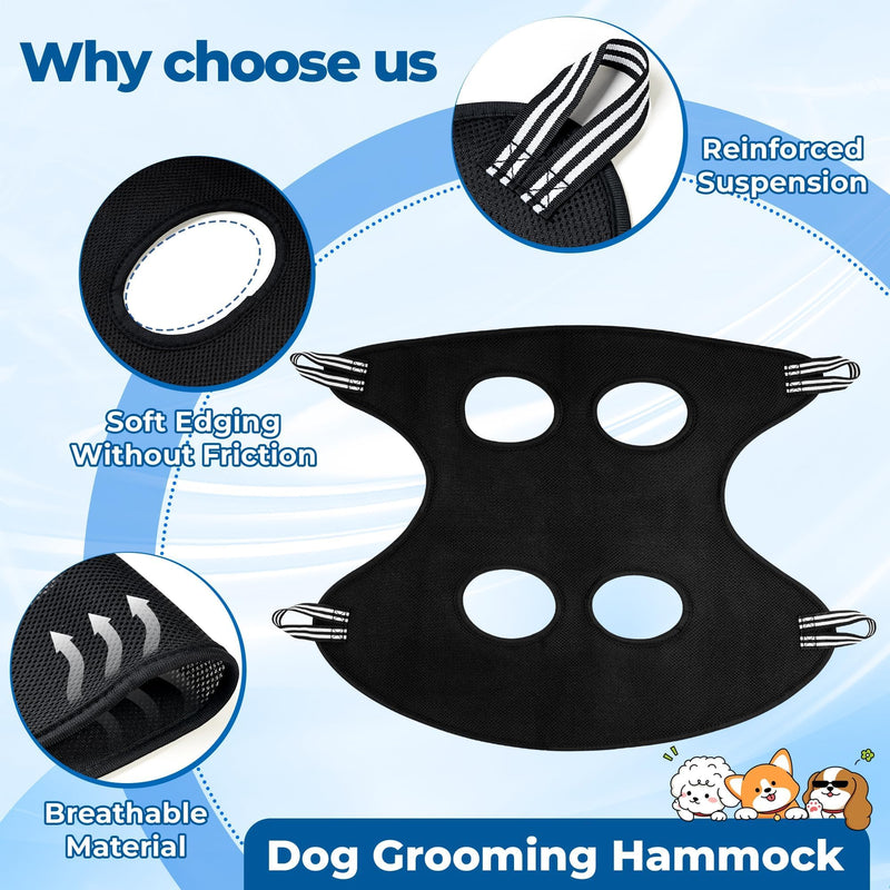 Pet Grooming Hammock for Cats & Dogs, Breathable Mesh Dog Hanging Harness for Nail Trimming, Grooming, Bathing Includes S Hooks, Dog Hammock/Grooming Sling (Black,M) - PawsPlanet Australia