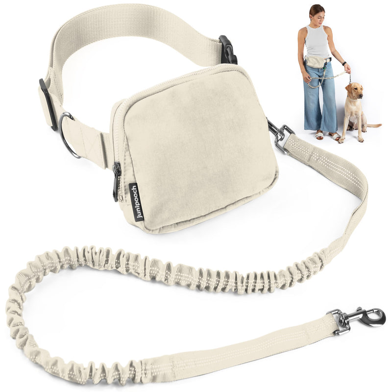 Hands Free Dog Leash with Dog Treat Pouch - Stylish & Trendy Waist Leash for Dog Walking - Wear Around The Waist or Crossbody - Durable & Detachable - Shock Absorbing - Waste Bag Dispenser Ivory - PawsPlanet Australia