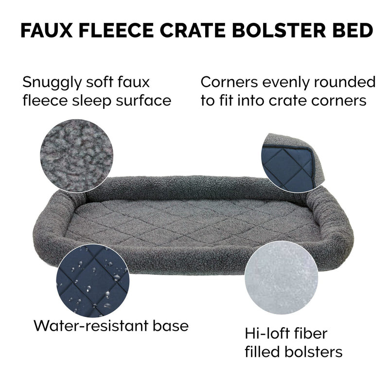 Furhaven Dog Bed for Medium/Small Dogs & Indoor Cats, 100% Washable, Sized to Fit Crates - Sherpa Fleece Bolster Crate Pad - Gray, Medium - PawsPlanet Australia