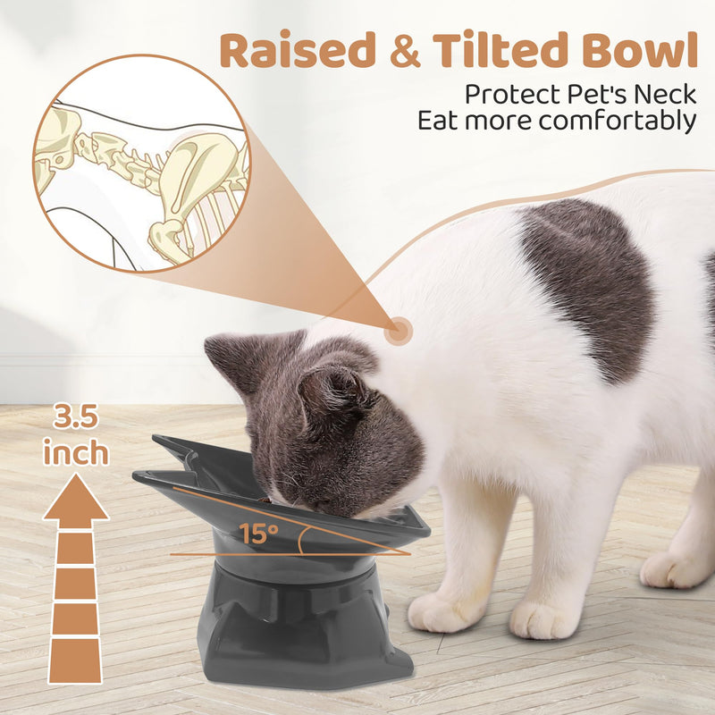 Small Elevated Slow Feeder Cat Bowl, Cute Tilted Elevated Bowls and Dishes for Cats & Small Dogs, Whisker Friendly, Anti Vomiting Raised Pet Bowl for Dry and Wet Food, Black - PawsPlanet Australia