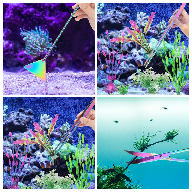 Quarium Aquascape Tools Kits, 4 in 1 Anti-Rust Aquatic Plant Aquascaping Tool Stainless Steel Black Tweezers Scissors Spatula for Aquarium Tank Clean Fish Tank Aquascape Tools Sets (Multicolor) Multicolor - PawsPlanet Australia