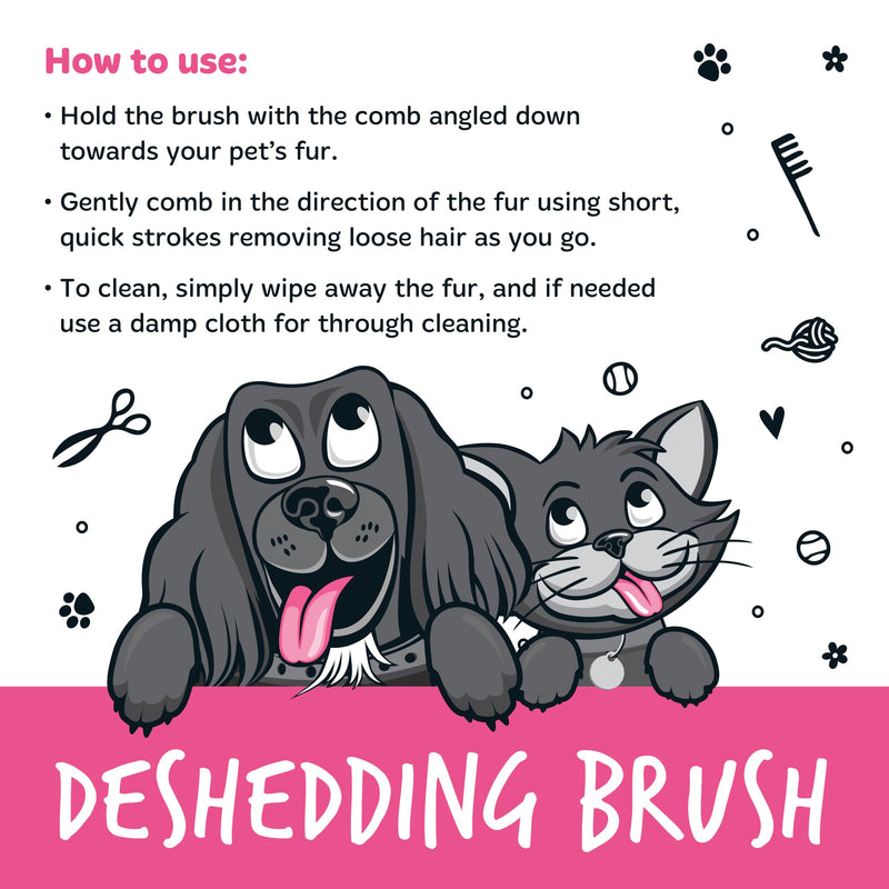 Bugalugs Deshedding Brush for Dogs, Cats, Horses - Pet Grooming Tool that is Gentle & Effective With Wide Shallow Comb, Smooth Groomer for Dog, Cat and Horse Pink