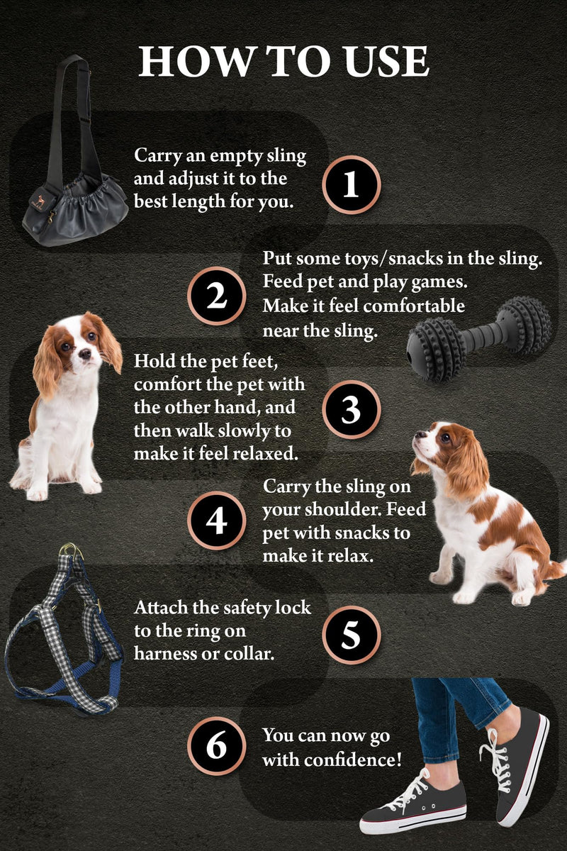 Noah & Paw Dog Sling Carrier for Small Dogs 5-18lb, Dog Sling for Small Dogs and Cats, Dog Carrier with Adjustable Padded Strap, Vegan Leather Lined with Fur, Double Safety Feature, Machine Washable Charcoal 18.0"L x 10.0"W x 6.5"H - PawsPlanet Australia