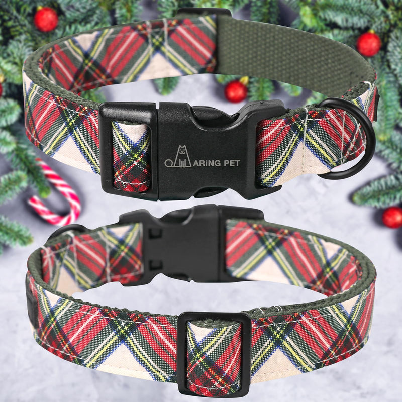 ARING PET Christmas Dog Collar, Cute Red Green Plaid Cotton Lightweight Pet Puppy Collars for Small Medium Large Dogs-S Christmas-Plaid - PawsPlanet Australia