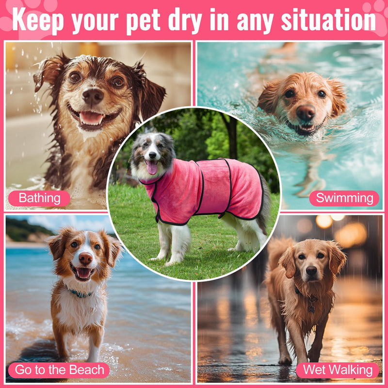 Dog Bathrobe Ultra Absorbent Microfibre Dog Drying Coat for Quick Drying, Soft Double Layer Robe Towel for Puppy & Adult Pets Cats Bathing, Swimming & Grooming XL Pink