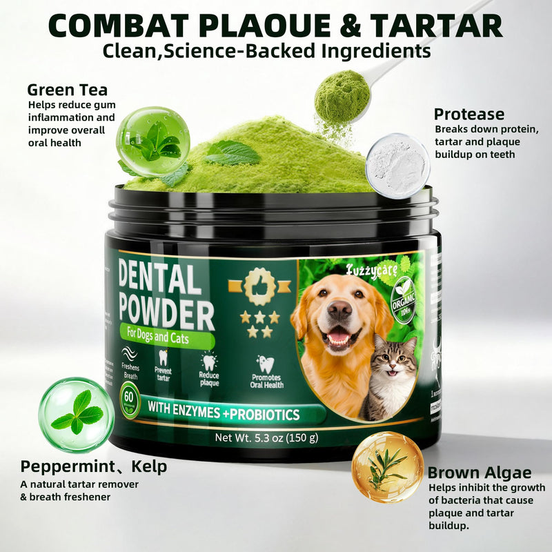 Dog Teeth Cleaning Powder,Dog Dental Powder with Natural Herbal Blend, Plaque Off Pet Tooth Cleaning lab co, Targets Tartar & Reduces Plaque & Bad Breath for Dogs & Cats, Mint -150Grams - PawsPlanet Australia