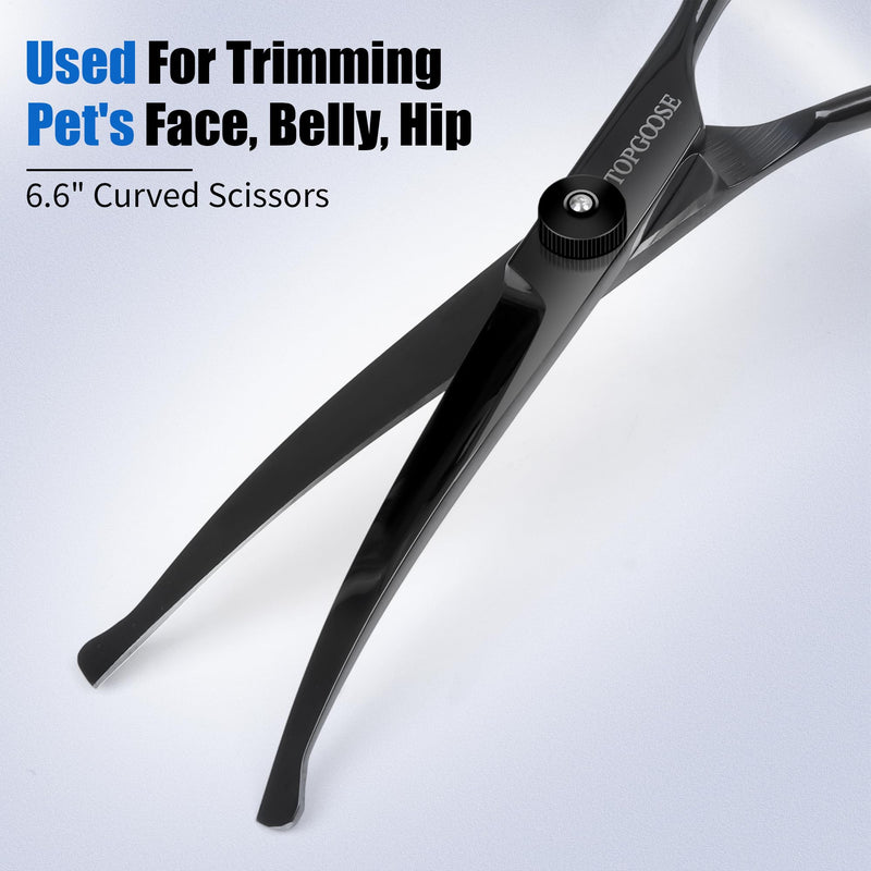 TOPGOOSE Dog Grooming Scissors Kit with Safety Round Tips, Professional 5 in 1 Grooming Scissors for Dogs Cat Pet at Home (Black) Black