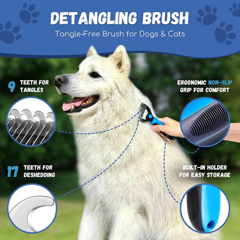 Complete Dog Brush set, 5-in-1 Grooming kit with Slicker Brush, Rubber Massage Brush, Nail Clipper, File, and Undercoat Rake. - PawsPlanet Australia