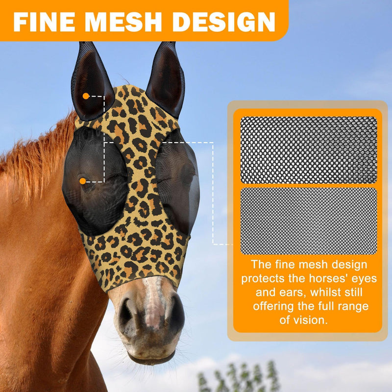 Horse Fly Mask, Stretch Fly Mask, Suitable for Horses with Ears, UV Protection, Pest Control, Comfortable Mesh, No Nose, Fits Medium-Sized Horses (2pcs Medium)