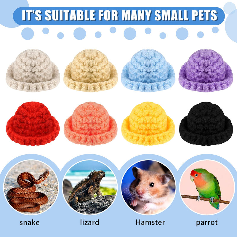8 Pieces Mini Cute Pet Hat with Adjustable Elastic Chin Strap, Snake Hamster Lizard Guinea Pig Knitted Hat Small Reptile Animal Decoration Supplies Lovely Accessories - PawsPlanet Australia