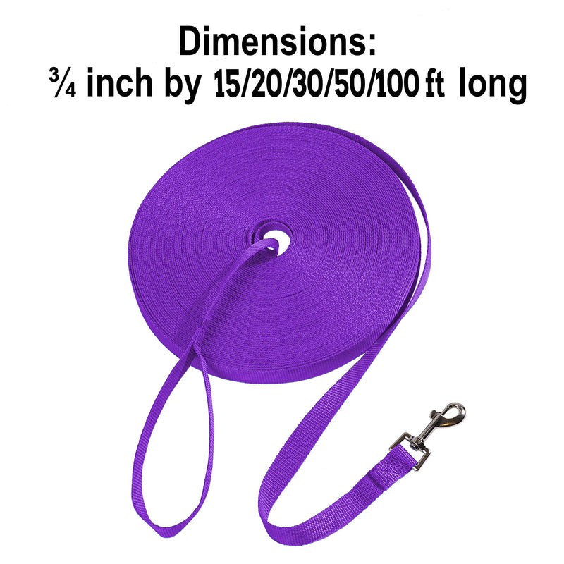 Hi Kiss Dog/Puppy Obedience Recall Training Agility Lead - 15ft 20ft 30ft 50ft 100ft Training Leash - Great for Training, Play, Camping, or Backyard Purple 30 Feet - PawsPlanet Australia