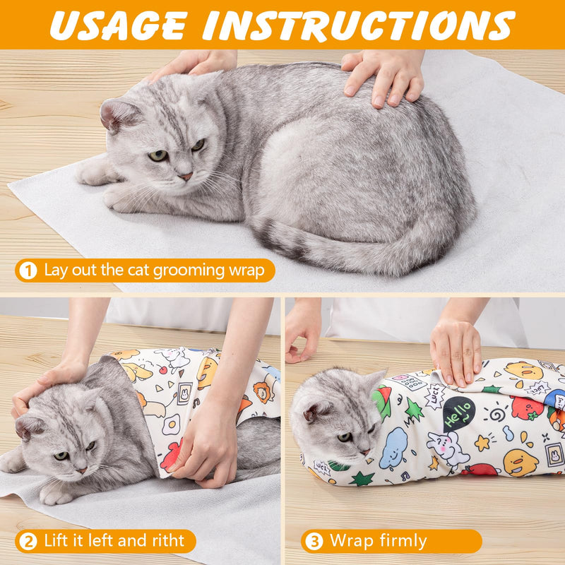 35.5 in Extra Large Cat Wrap for Cutting Nails, Self-Adhesive Cat Grooming Wrap Anti-Escape Cat Restraint for Nail Clipping Cat Swaddle Wrap Cat Wrapping Cloth for Pet Cleaning and Beauty White 35.5 inch