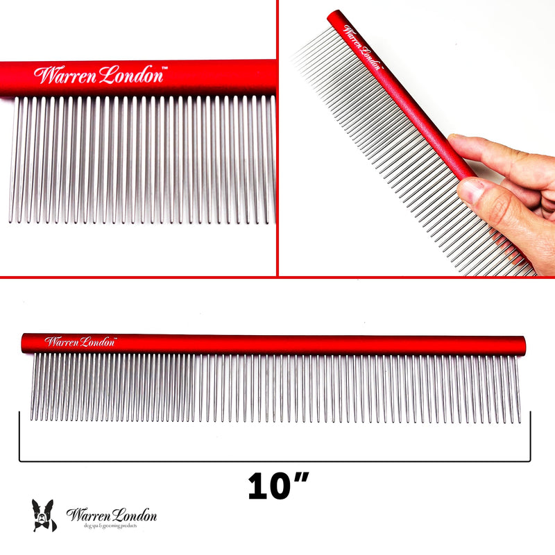 Warren London Detangling Strong Comb for Dogs | 10 inches | Comfort Control Durability and Detail for Small Medium Large Dogs | Ergonomic Dog Cat Grooming Pet Supplies Deshedding Mat Tool - PawsPlanet Australia