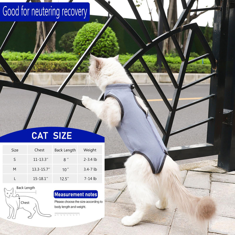 kzrfojy Cat Surgery Recovery Suit Cat Onesie for Cats After Surgery Spay Surgical Abdominal Wound Skin Diseases E-Collar Alternative Wear (Grey-Blue-L) Large Grey-blue