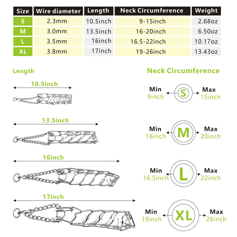 Silver Prong Pinch Dog Collar， No Pull Dog Collar Adjustable Quick Release Dog Training Collar with Quick Release Buckle for Small Medium Large Dogs(L) L - PawsPlanet Australia