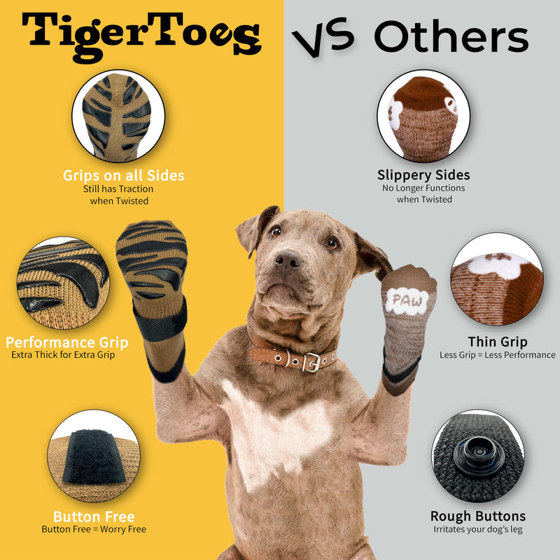 DOK TigerToes Premium Non-Slip Dog Socks for Hardwood Floors - Extra-Thick Grip That Works Even When Twisted - Prevents Licking, Slipping, and Great for Dog Paw Protection (Cool Caramel, Large) Cool Caramel - PawsPlanet Australia