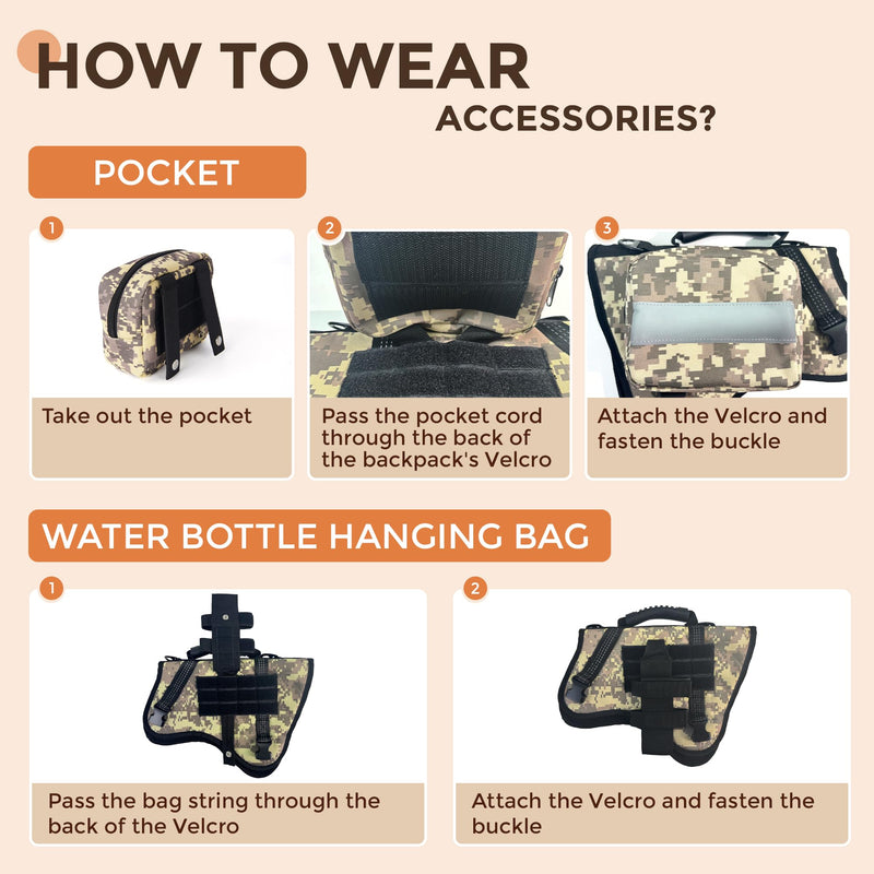 Multicam Tactical Dog Harness No-Pull Adjustable Canine Harness for Large Breeds, Reflective K9 Vest with Water Bottle Bag and Pocket; Ideal Training, Walks, Hikes Gear-(L Size) Camouflage chest harness - PawsPlanet Australia
