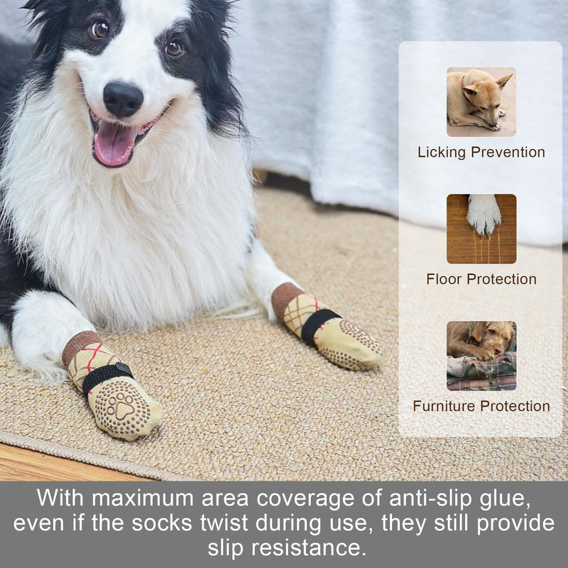 BEAUTYZOO Dog Socks to Prevent Licking Paws, Dog Socks for Hardwood Floors Anti Slip, Socks for Dogs, Dog Paw Protector, Dog Grippy Socks for Senior Dog, Non Slip Dog Socks Prevent Scratching- Size L L(4 Pack) Khaki - PawsPlanet Australia