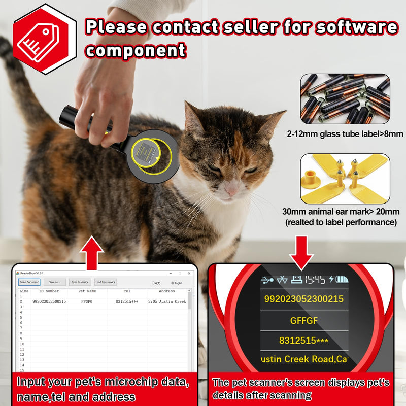 Symcode Pet Microchip Scanner, ISO11784/85/FDX-B/EMID (2.4GHz Wireless+Bluetooth+USB) All in one 1.44” TFT Screen Display 240 Data Storage Upload to PC Microchip Scanner Reader for Dog/Pet/Cat/Animal 2D - PawsPlanet Australia