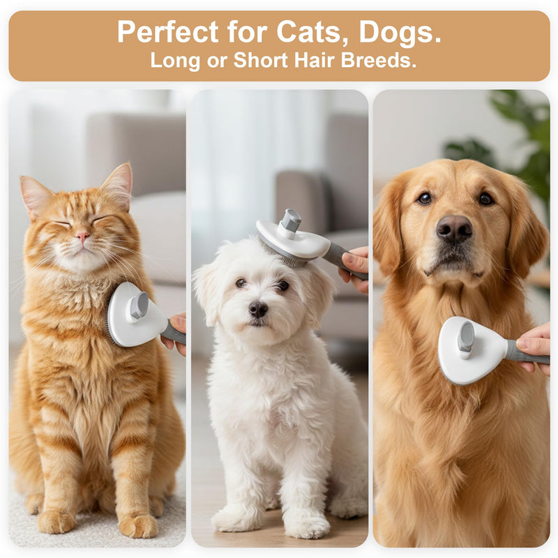 Pet Grooming Brush Universal Self Cleaning Slicker Brush for Dogs and Cats, Gentle Deshedding Tool for Long or Short Hair, Easy Clean Dog Brushes for Grooming, Gray