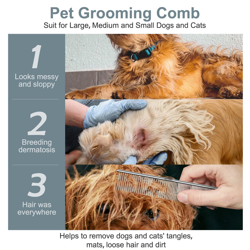 Dog Cat Combs for Grooming, Large Steel Dog Comb for Removing Tangles and Knots, Professional Grooming Comb for Dogs Cats & Other Pets - PawsPlanet Australia