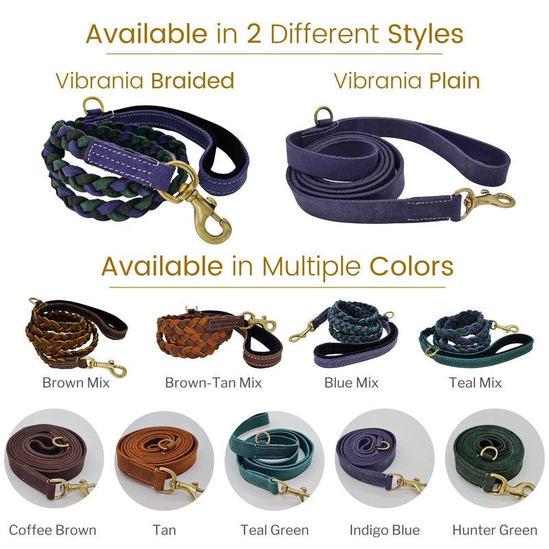 Blazing Paws Vibrania 6 Ft Heavy Duty 1 inch Wide Super Soft Thick Distressed Leather Dog Leash, Indigo Blue with Side Ring (6 Ft L x 1" W, Indigo Blue) 6 Ft L x 1" W - PawsPlanet Australia