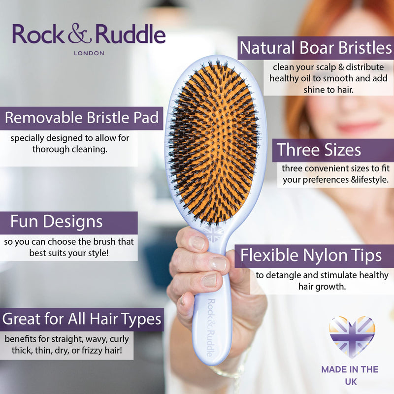 Rock & Ruddle Natural Mixed Boar Bristle Hair Brush for Women and Kids (Small/Travel Size, 17.5cm) - Perfect for Wet or Dry Hair, Detangling Smoothing Blowdrying - Made in UK - Leopard Print Design Brown