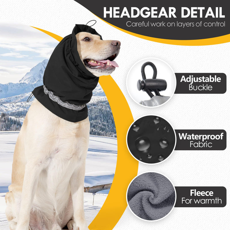 Dog Ear Cover Adjustable Ear Protection Winter Warm Outdoor Rainproof Travel Coldproof Dog Neck Wrap Black L Large - PawsPlanet Australia