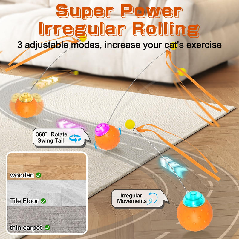 Interactive Cat Toy Ball, Touch Activated Cat Toys for Indoor Cats with Chirping Bird, Automatic Rolling Ball, Rechargeable Self Play Cat Toys Yellow - PawsPlanet Australia