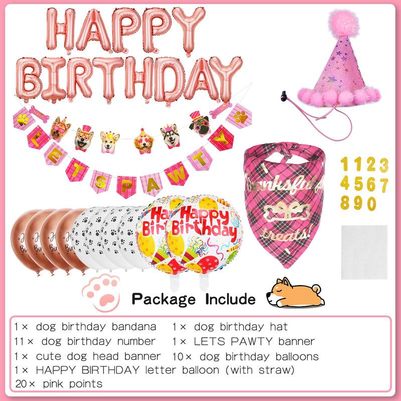 Dog Birthday Decorations Girl, Dog Birthday Party Supplies, Dog Birthday Bandana Pink Dog Birthday Hat with Numbers, Dog Birthday Banner LETS PAWTY and HAPPY BIRTHDAY Balloons Dog Birthday Girl Outfit - PawsPlanet Australia