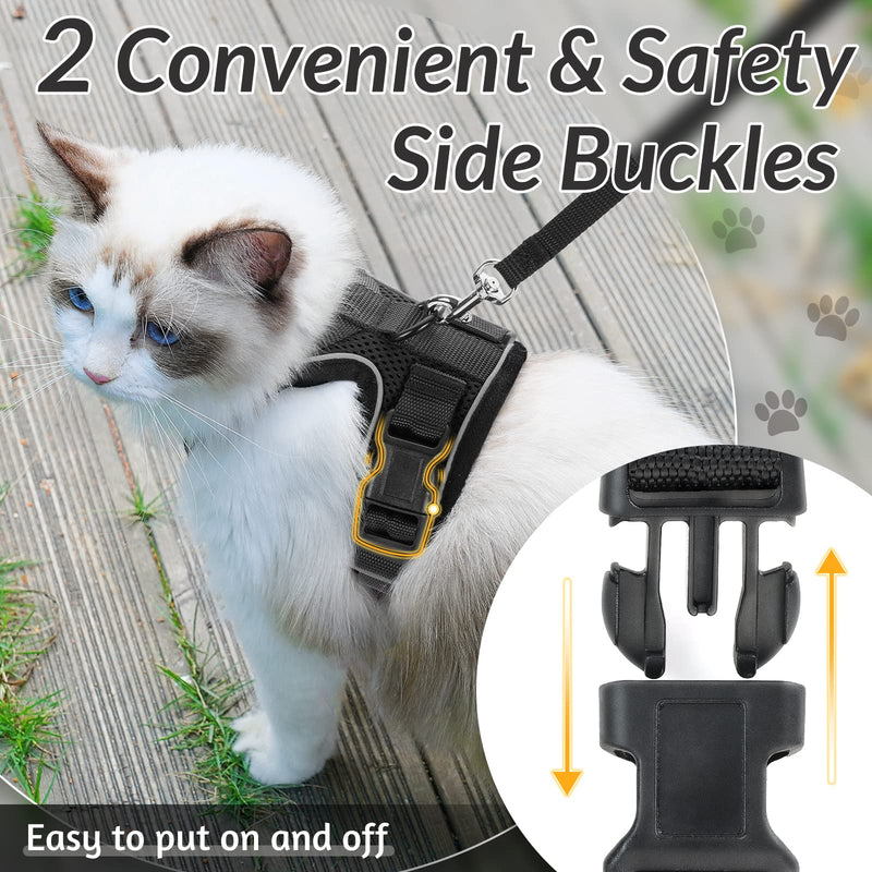 rabbitgoo Cat Harness and Leash for Walking, Escape Proof Soft Adjustable Vest Harnesses for Cats, Easy Control Breathable Reflective Strips Jacket, Black, M - PawsPlanet Australia