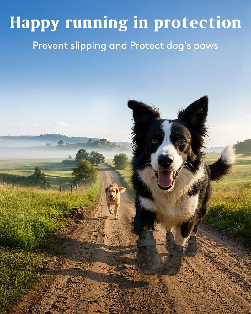 Dog Shoes for Hot Pavement, Breathable Dog Boots Paw Protectors with Adjustable Straps & Non-Slip Sole, Easy On & Off, Waterproof, Easy-Cleaning (Black, M) Black