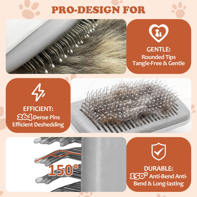 Self Cleaning Slicker Brush - Skin Friendly Pet Shedding Brush for Cats, Puppies, Long & Short Hair, Painless Deshedding & Massaging Tool(White) White - PawsPlanet Australia