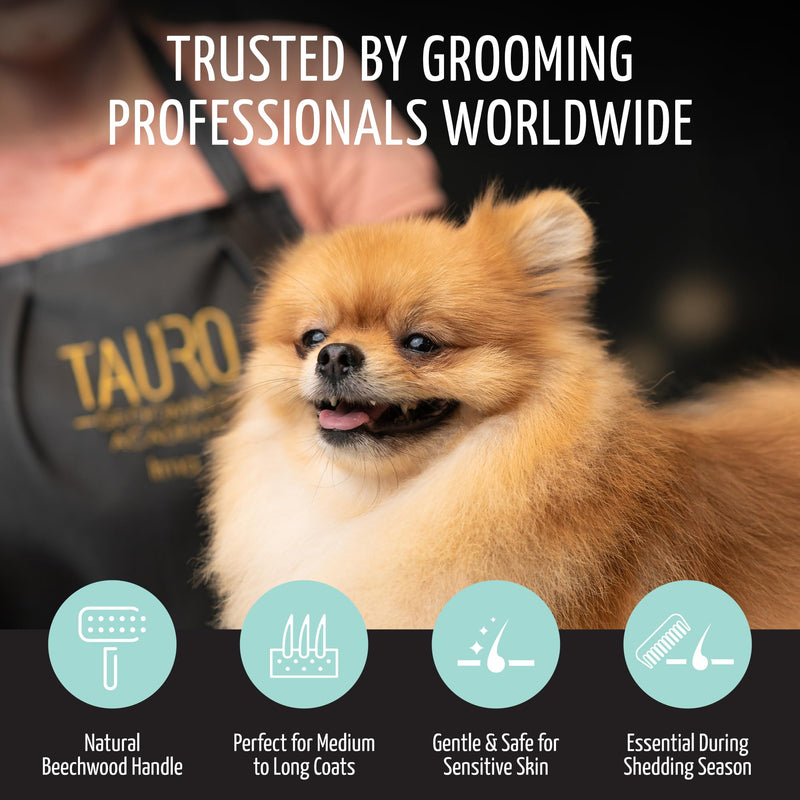 Tauro Pro Line Slicker Brush for Dogs & Cats, Deshedding, Dematting & Detangling Grooming Tool for Medium to Long Coats, Ideal for Cocker Spaniels, Round Flexible Cushion, Mint, Medium Size (M) Round - M
