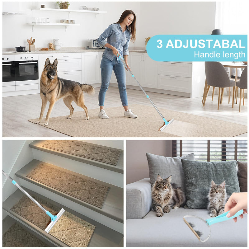 Carpet Rake for Pet Hair Removal, 54-Inch Adjustable Handle, Aluminum Alloy Deep Cleaner, Reusable Cat & Dog Hair Remover for Couches, Rugs, Mats, Fabric Furniture - PawsPlanet Australia