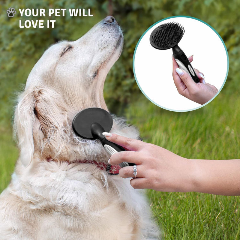 Round Bristle Pet Brush for Dogs and Cats - Soft Dog Brush for Grooming Short or Long Hair - Gentle Tool for Sensitive Skin Removes Dander, Dirt, and Detangles (Black) Black