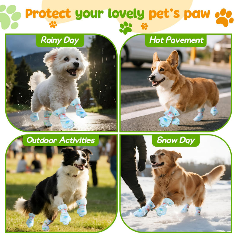 Disposable Dog Socks Waterproof, Dog Paw Protectors Prevent Licking, 20pcs Boots Cover & 3pcs Paw Bandage, Lightweight Shoes for Small Medium Large Dogs in Rain Snow Winter Summer Outdoors(Green, S) blue-green S, Paw Width:1.2-1.8inch - PawsPlanet Australia