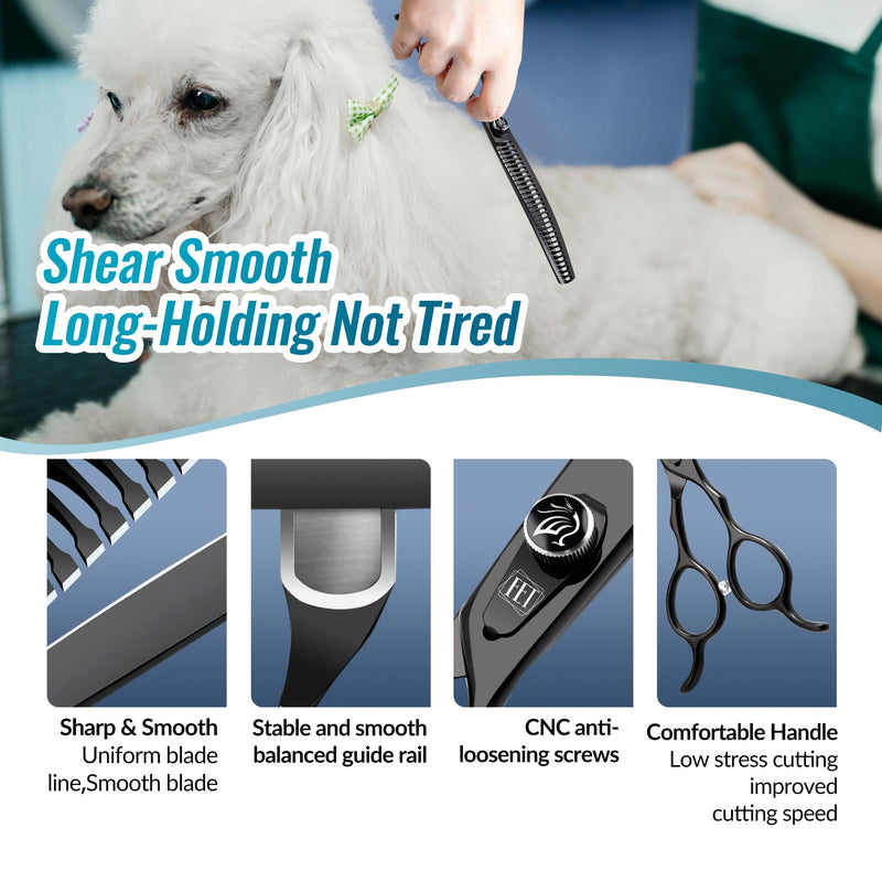 Dog Grooming Scissors: 7.5 inch Bright Black Professional Pet Curved Chunker Shears Made Of Japanese 440C Advanced Stainless Steel for Dogs Cats and Other Pets - PawsPlanet Australia