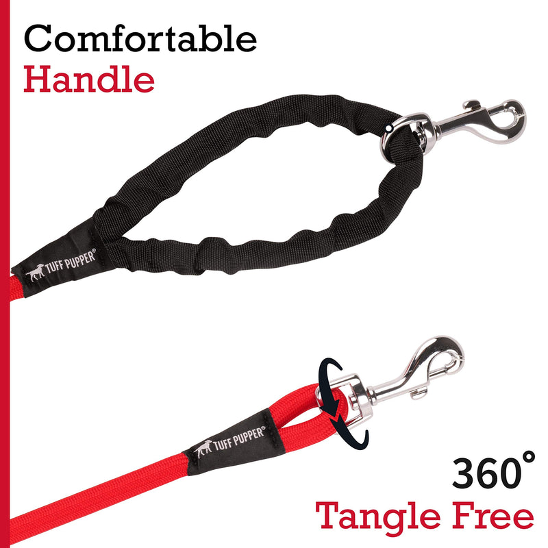 Tuff Pupper Heavy Duty 30 Foot Long Rope Leash for Dogs | Dog Recall Training Leash | High Visibility Strong Climbing Rope Leash | Hand or Waist Worn | Stainless Steel 360° Clips for Tangle Free Use March Red - PawsPlanet Australia