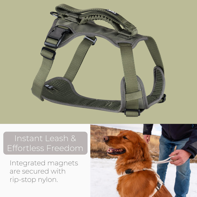 TUG Grab Dog Harness | Integrated Traffic Leash Magnetically Attached for Quick Control (Large/Green) Green L - PawsPlanet Australia