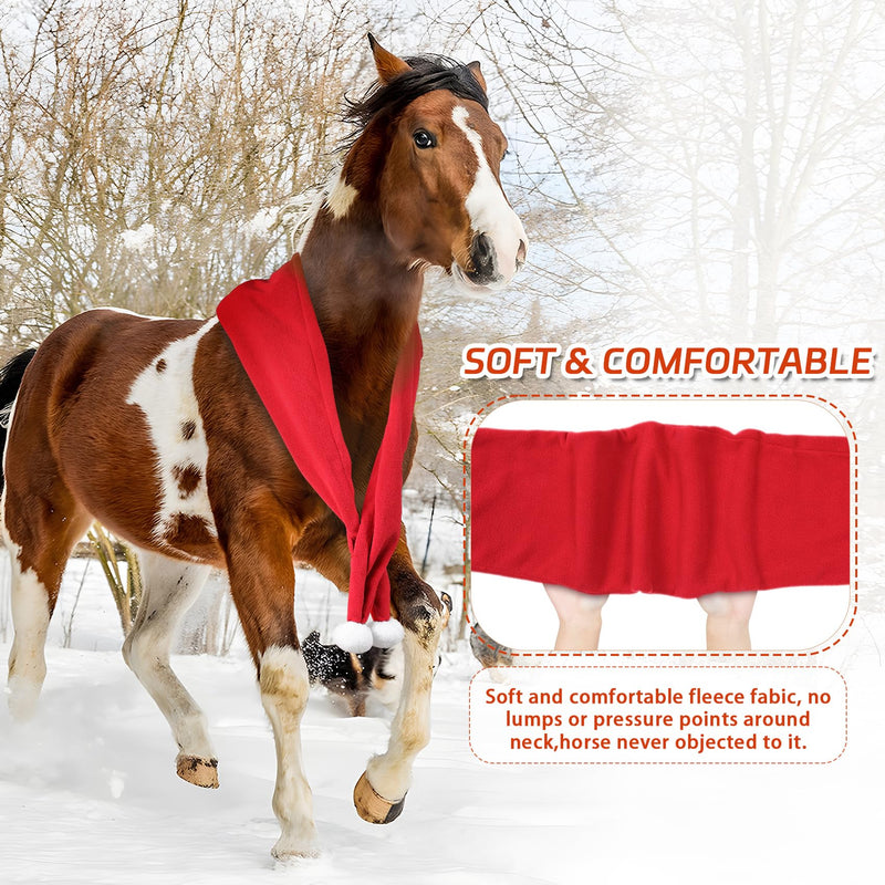 Christmas Fleece Scarf for Horse, Red Santa Equestrian Decoration Holiday Xmas Parade