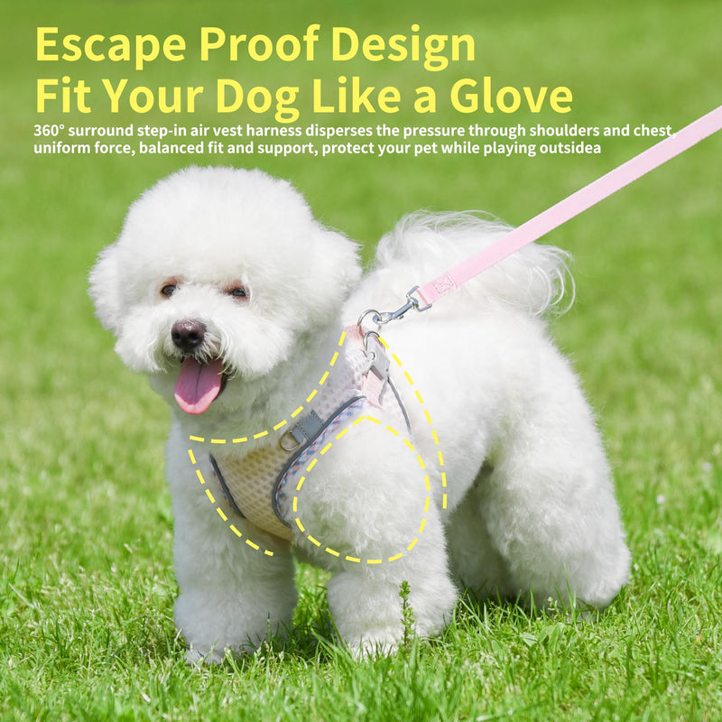 Summer Soft Dog Harness and Leash Set,Ultra Thin Breathable Diamond Mesh, Step in Adjustable Dog Harness with Padded Vest for Medium Size Dogs in Hot Weather Pearl Pink L - PawsPlanet Australia