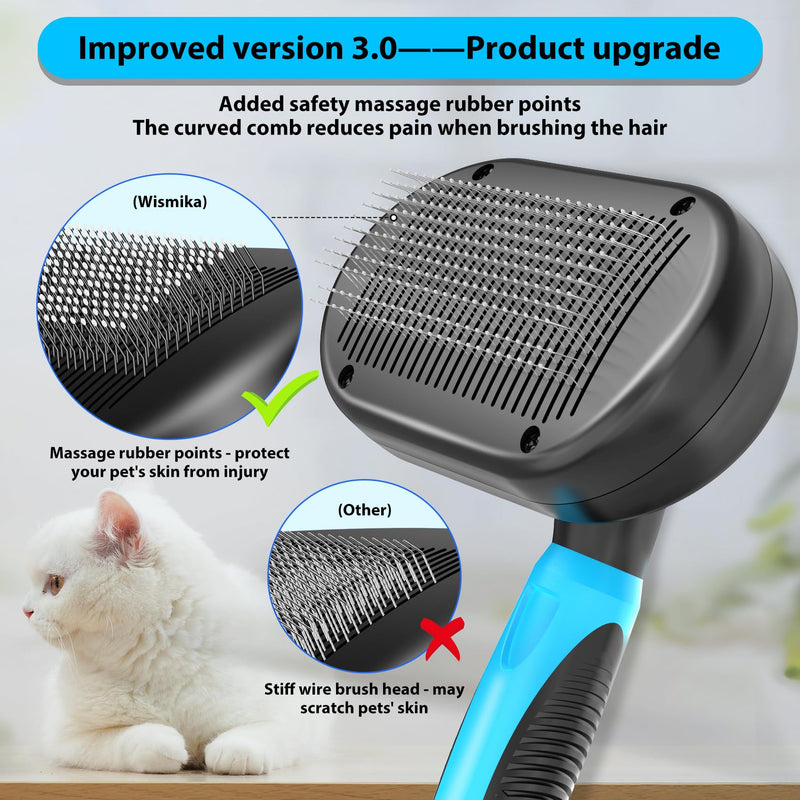 Dog Brush, Cat Brush, 2-in-1 Brush for Pet Care, Pet Hair Brush, Undercoat Brush for Dogs and Cats, Dog Comb, Fur Brush for Long Hair and Short Hair, Self-Cleaning Pet Brush (Blue) - PawsPlanet Australia