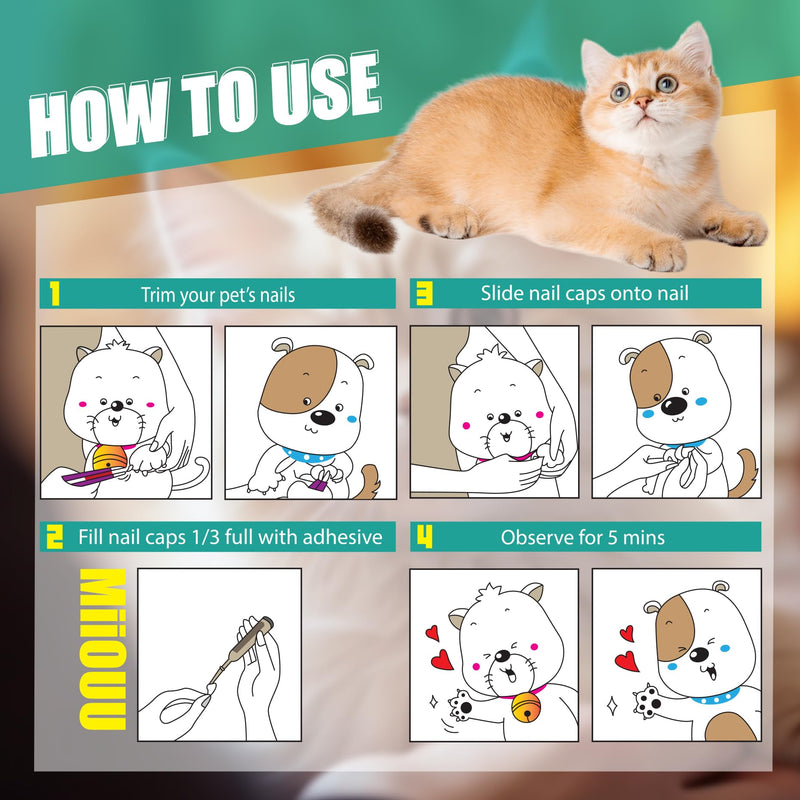 100 pcs Cat Nail Caps | Cat Claw Covers with Adhesives and Applicators | Black (M) Medium - PawsPlanet Australia