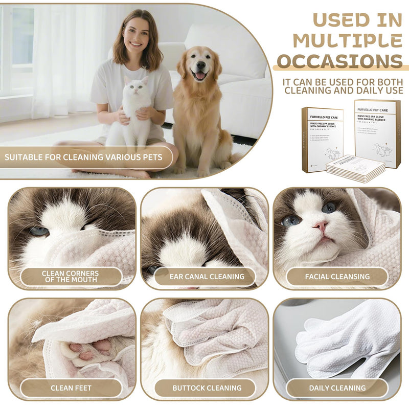 4 in 1 Pet Glove Wipes for Dogs & Cats, 7 Plant Extracts, Hypoallergenic Pet Cleaning Wipes, Dog Washing Gloves Extra Thick, Lick-Safe, Rinse Free for Grooming and Travel, 6PCS Fruit Scent 6 Count – Travel Pack - PawsPlanet Australia