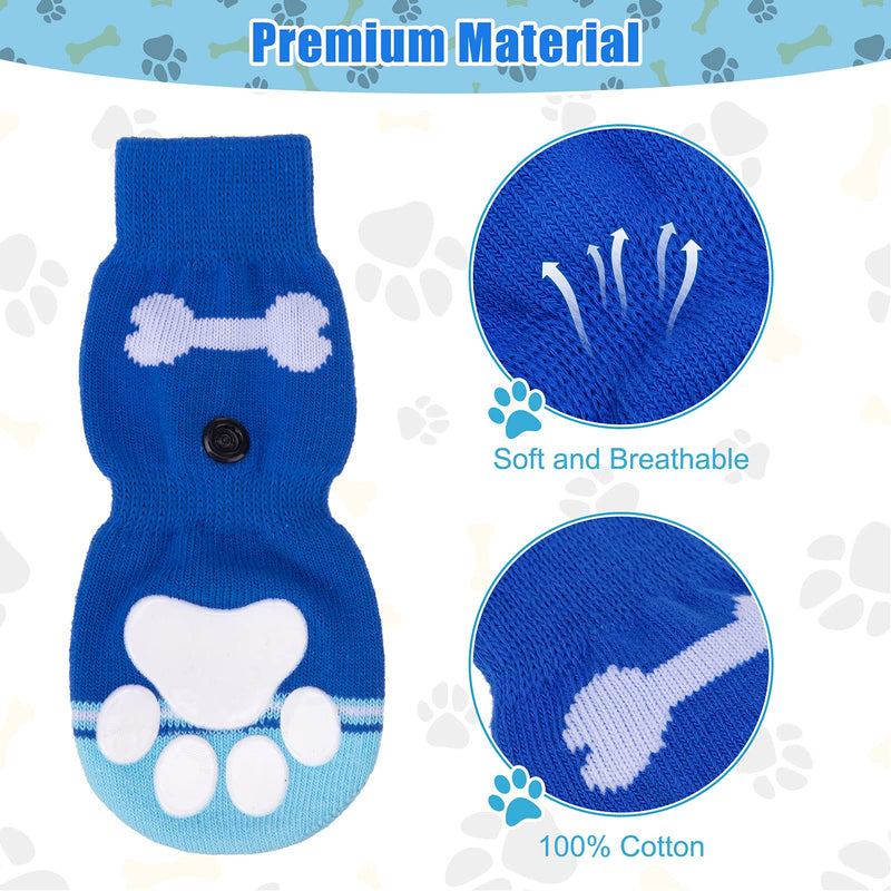 BINGPET Anti-Slip Dog Socks with Bone Embroidery Pattern - 2 Pairs Soft and Breathable Pet Puppy Paw Protector Medium Blue - PawsPlanet Australia