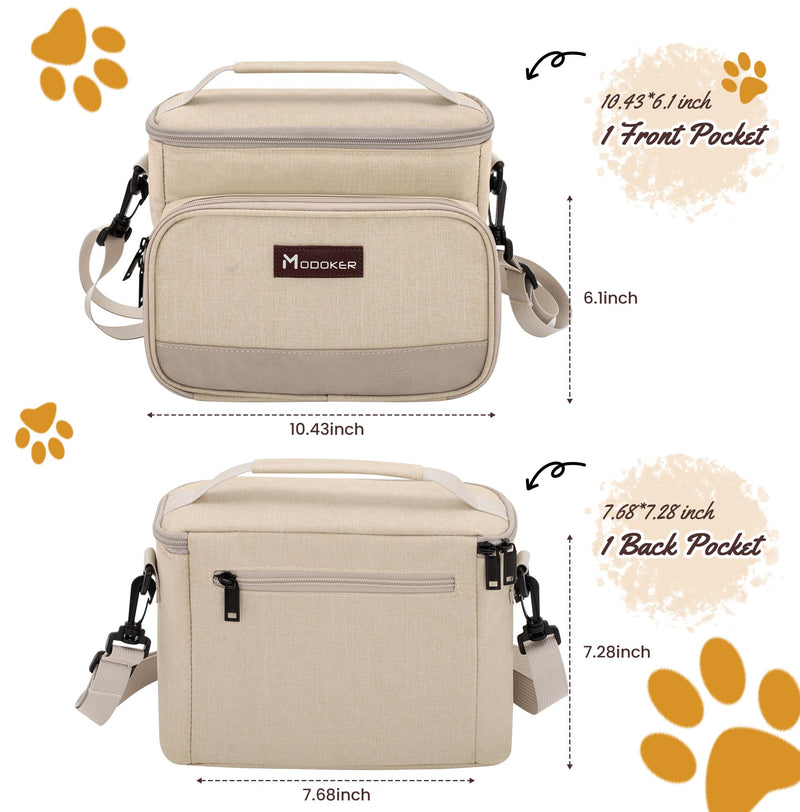 Modoker Dog Travel Bag Organizer for Supplies with 2 Food Containers, 2 Collapsible Bowls & Feeding Mat, Airline Approved Dog Travel Accessories Duffel Bag for Weekend Trips, Camping & Beach, Beige Beige-7.6L - PawsPlanet Australia